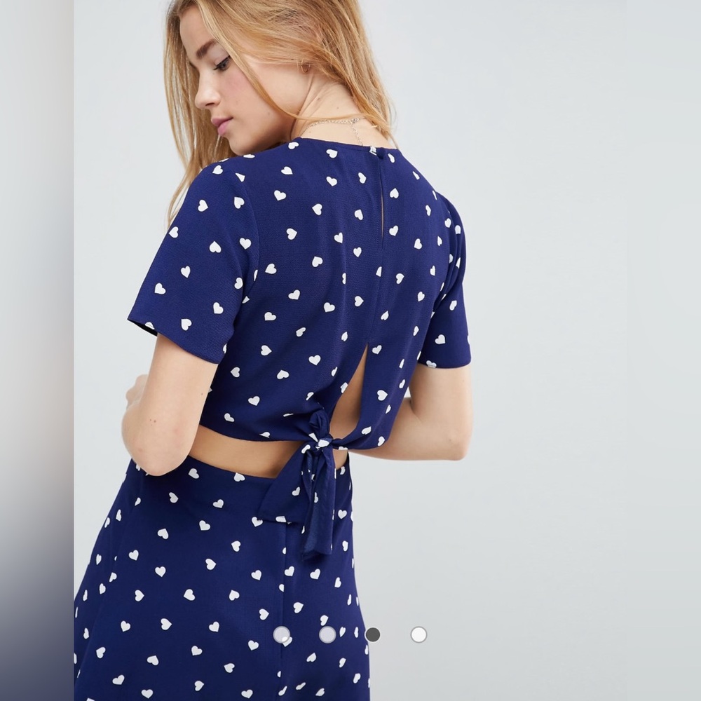 ASOS Navy Heart Pattern Open Back Mini Tea Dress - Size 6 - Picture 2 of 16